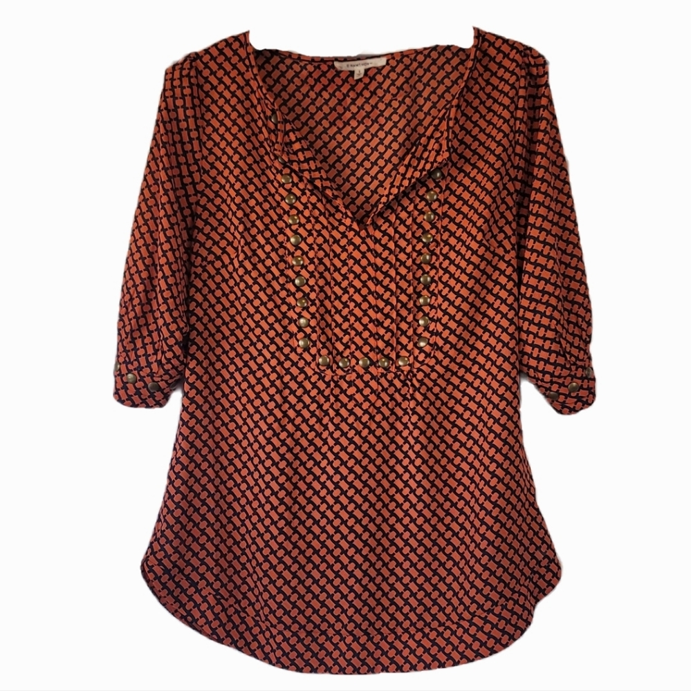 StitchFix 41 Hawthorn Orange Navy Bronze Studs Top, Size small